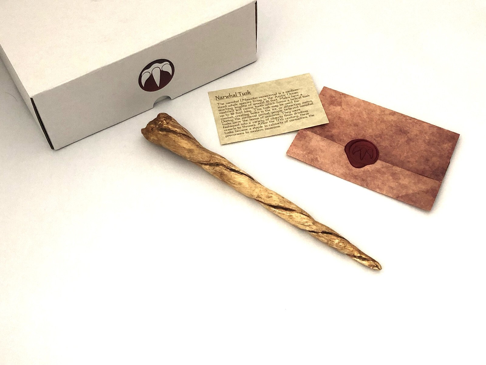 Antique Narwhal Tusk Cast Resin Tooth Replica 10” New Yellow Unicorn Horn
