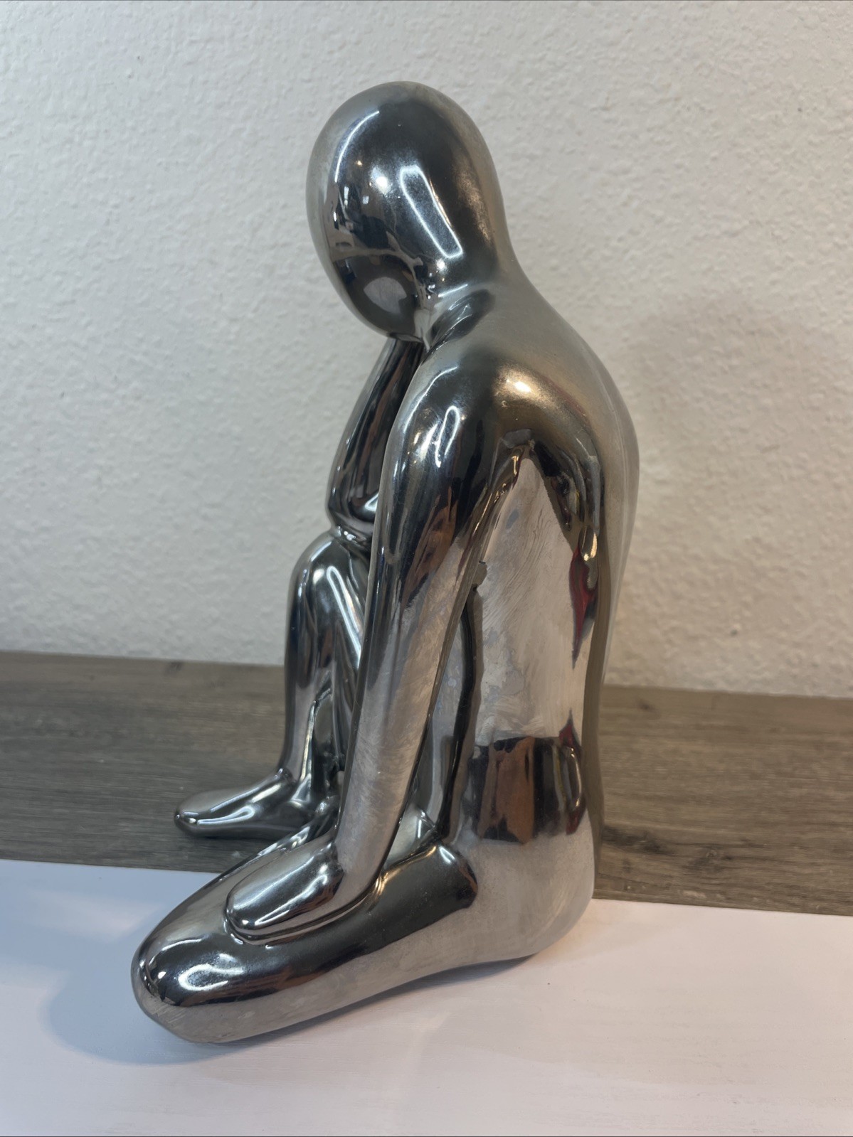 Silver Chrome Thinker Statue Abstract Human Sculpture Modern Home Decor 9,5”