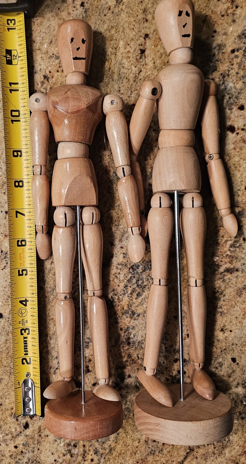 2 12″ Wooden Jointed Figures Articulated Artist Model Free Standing Mannequin