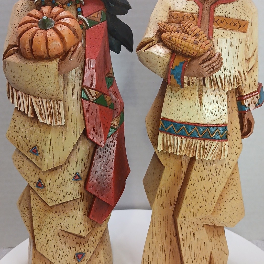 Set of 2 Pacific Rim Cubist Native American Woman & Man Resin Decor Vintage