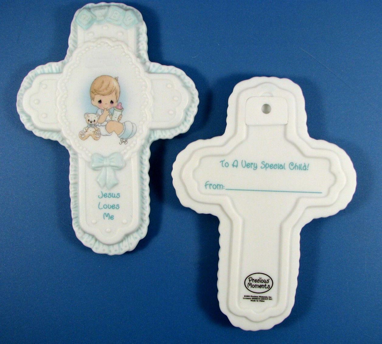 Precious Moments “Jesus Loves Me” Baby Boy Porcelain Wall Cross BAPTISM GIFT!