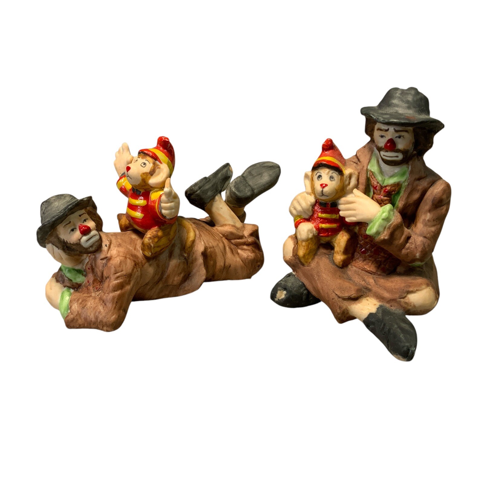 Vintage Emmett Kelly Jr Flambro Collection Clown Monkey Figurines 3.75in