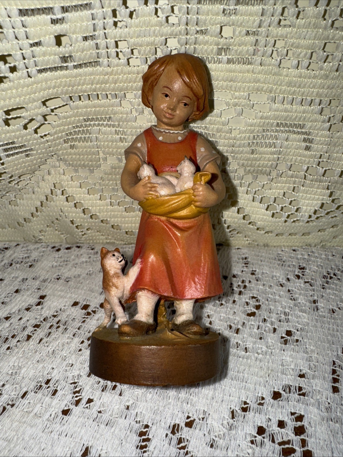 Vintage Dolfi Figurine Girl with Kittens-4.50″ Tall