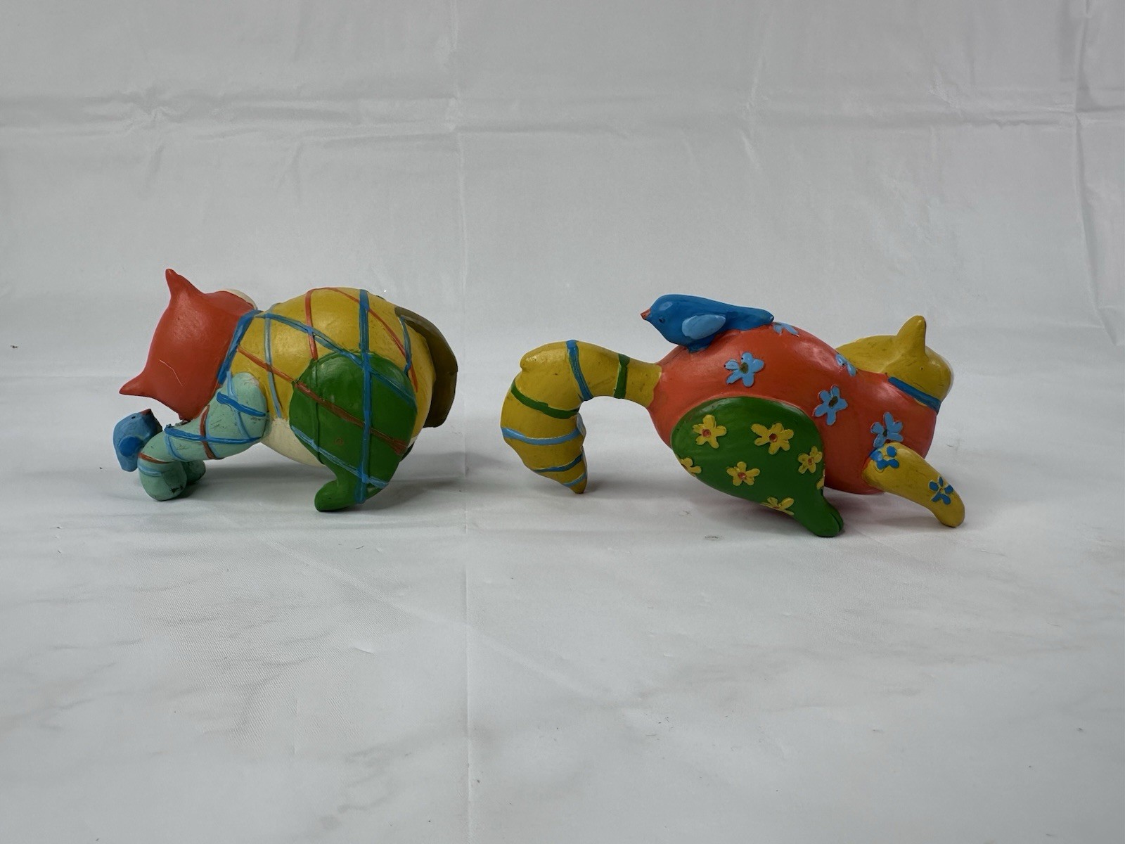 Whimsical Rainbow Primitive Folk Art Cats Figurine Resin Color Block