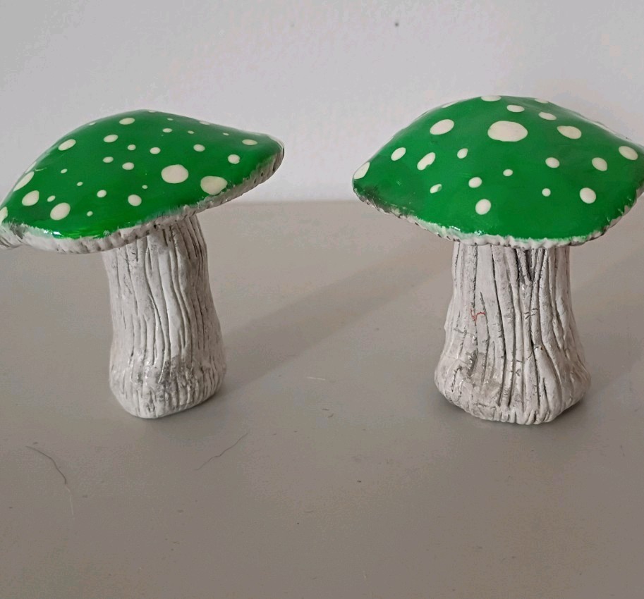 Mushroom Sculptures Handmade Set of 2
