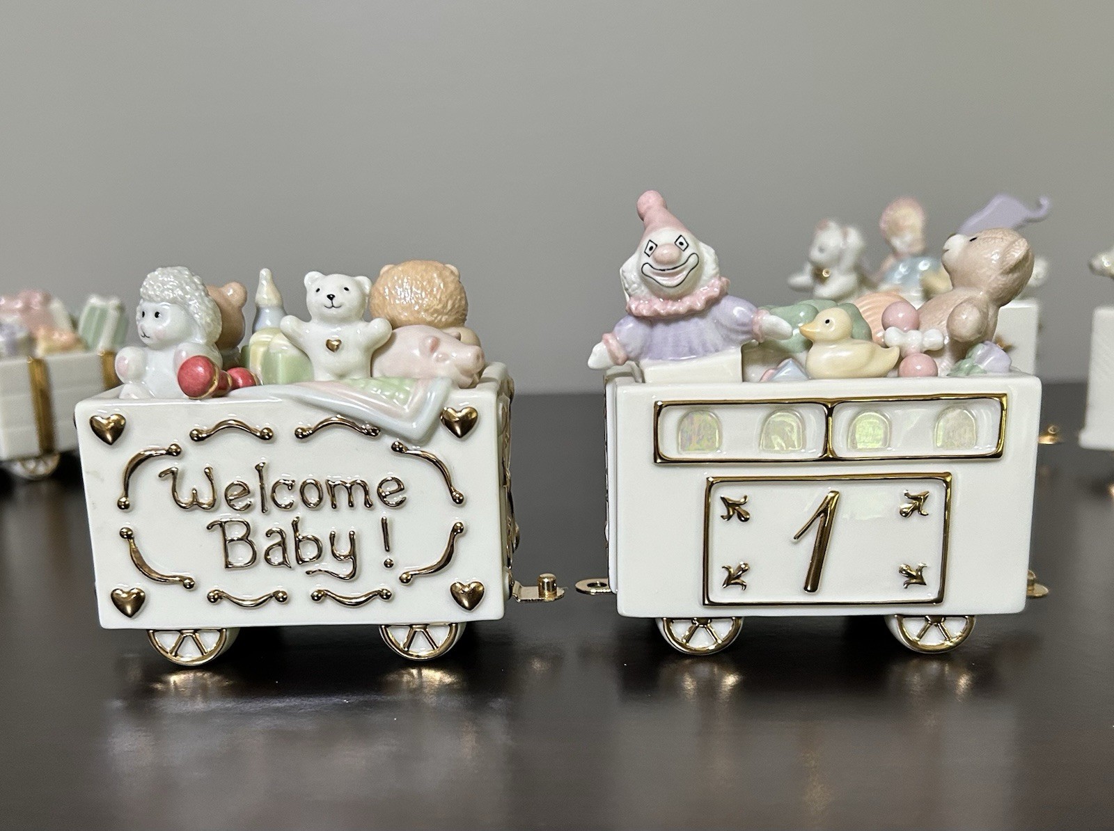 LENOX 7 pc Happy Birthday Express Train Ivory Fine China 24k Gold Hand Painted