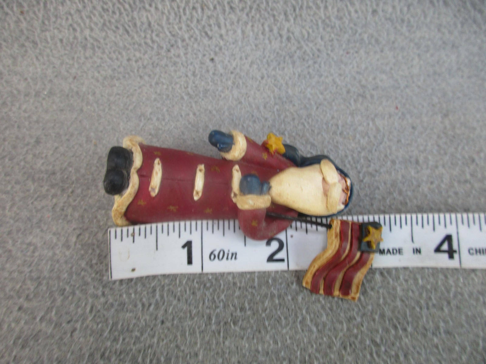 Vintage Patriotic Santa Folk Art Resin Figurine Signed 3.5″ Flag Country