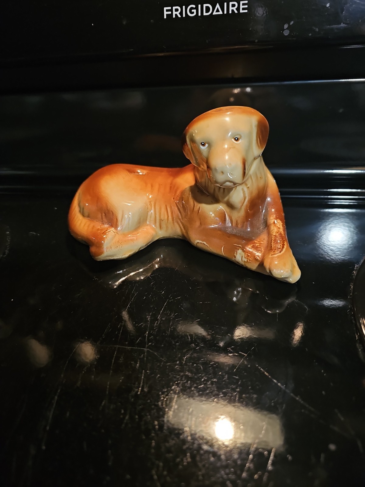 VINTAGE BRAZIL CERAMARTE BROWN PUPPY DOG LAYING DOWN FIGURE Ceramic