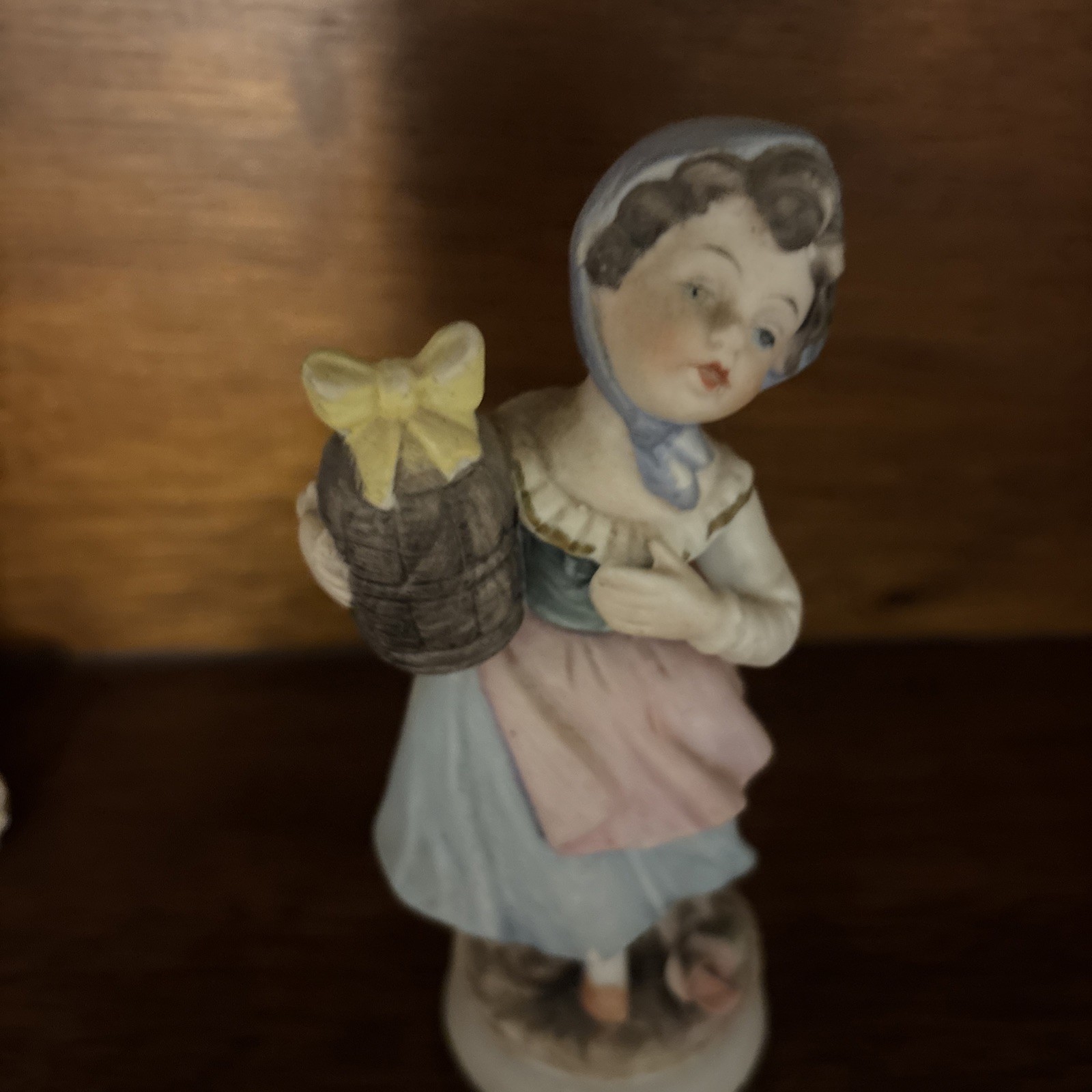 Vintage Girl With Basket Porcelain Figurine Children