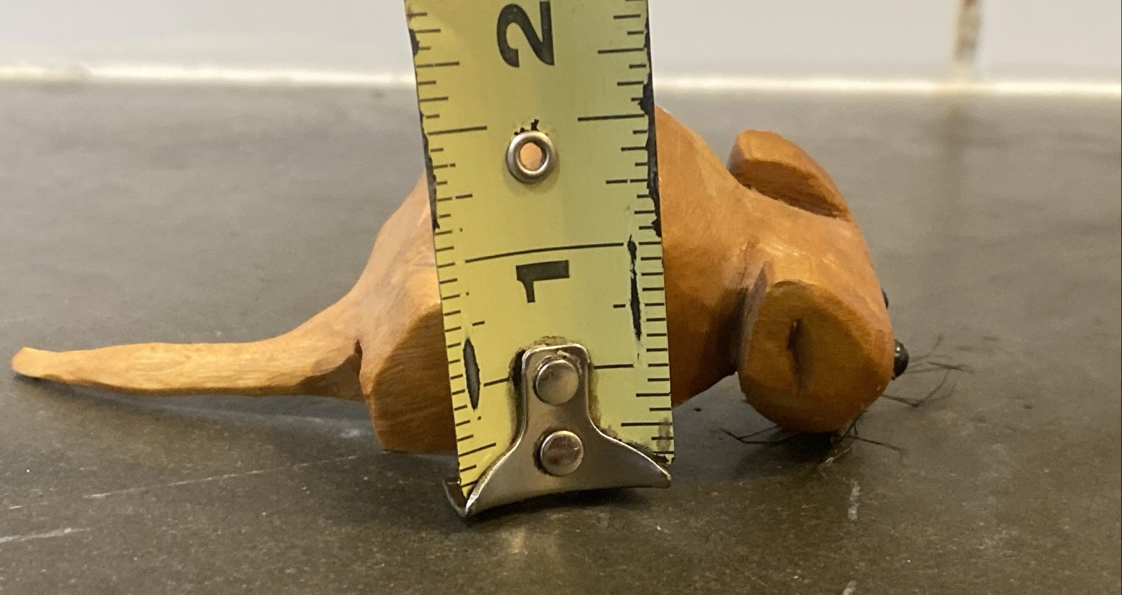 Carved Wooden Mouse Figurine Shelf Sitter, signed by artist