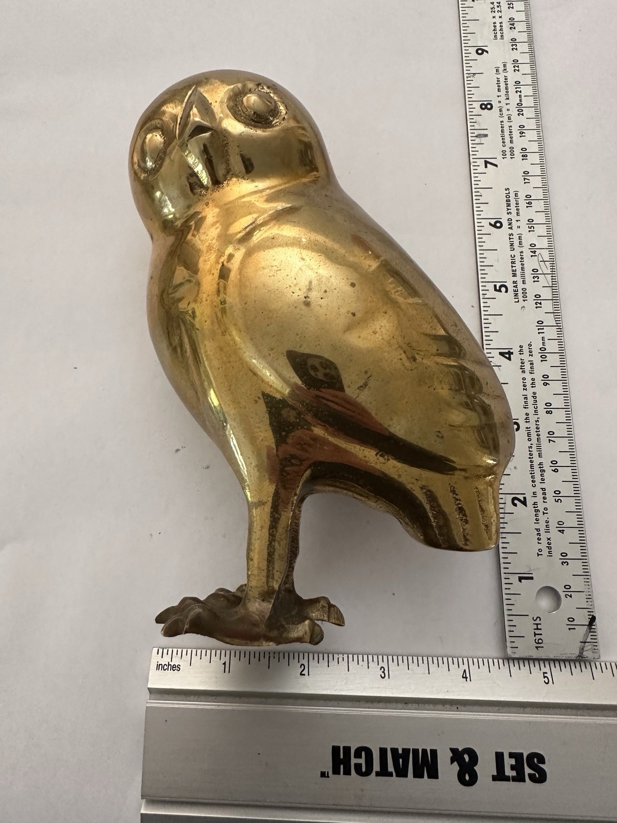 Large Vintage MCM Brass Standing Owl 8.5 in Tall 1970s Glam Mod Chic Home Decor