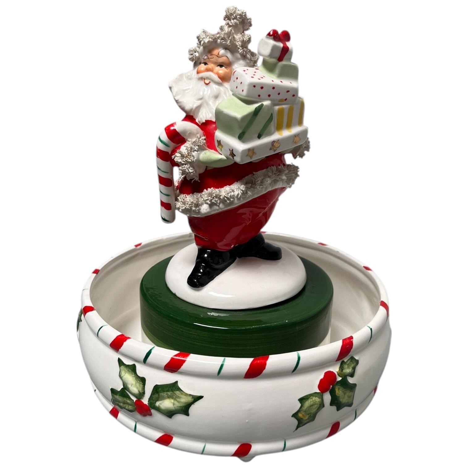 Vintage RELPO Samson 1962 Christmas SANTA Spaghetti Gifts Holly Bowl Xmas As Is