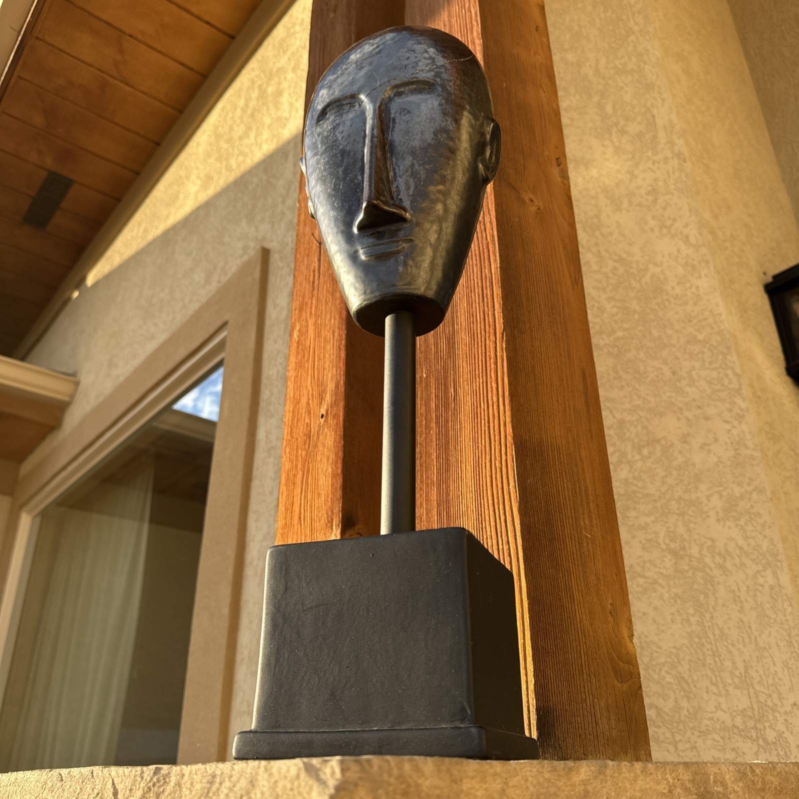 Elongated Face Sculpture Black Ceramic Abstract Modern Sleek Statue 22″ AS IS PI