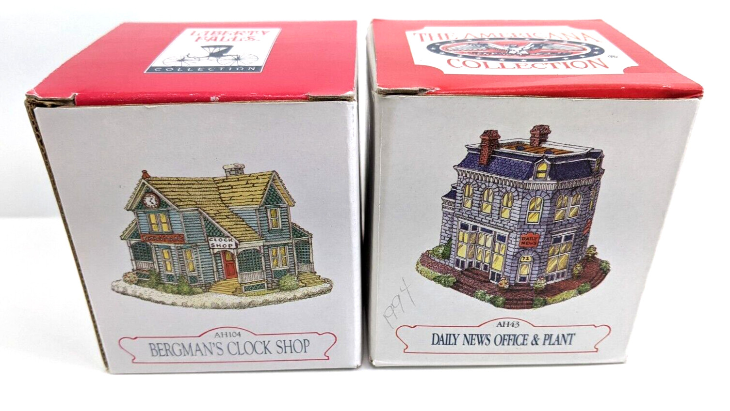 Vintage Americana Liberty Falls AH104 Bergmans Clock Shop AH43 Daily News Office