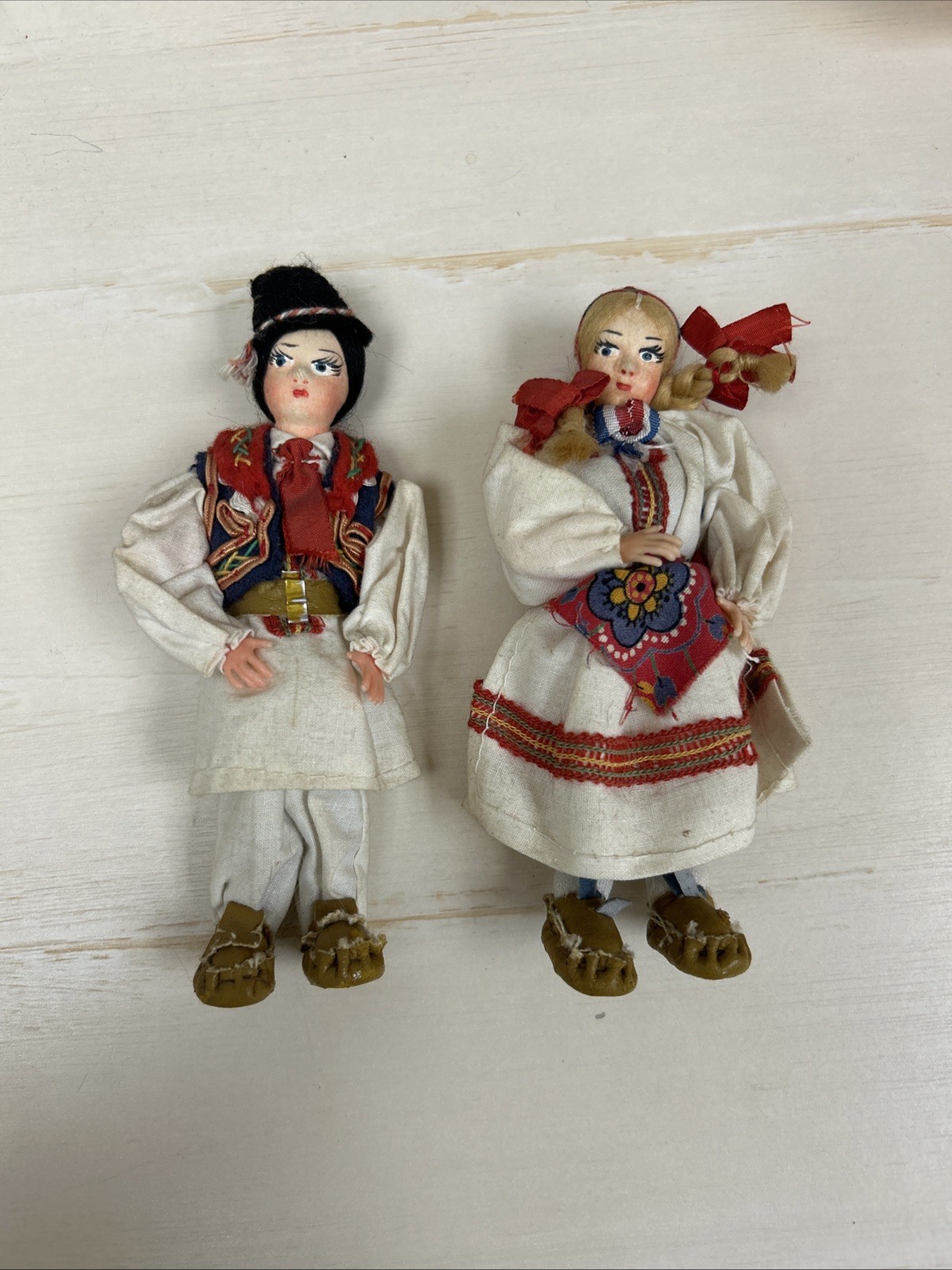 Vintage Croatian Hand-Crafted Mid-20th Century Folk Art 2 Dolls