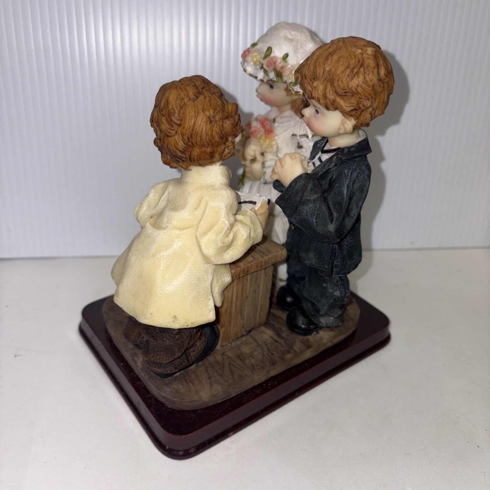 Casinelli Hand Painted Resin and Wood Base Figurine Boy Girl and Dog Wedding