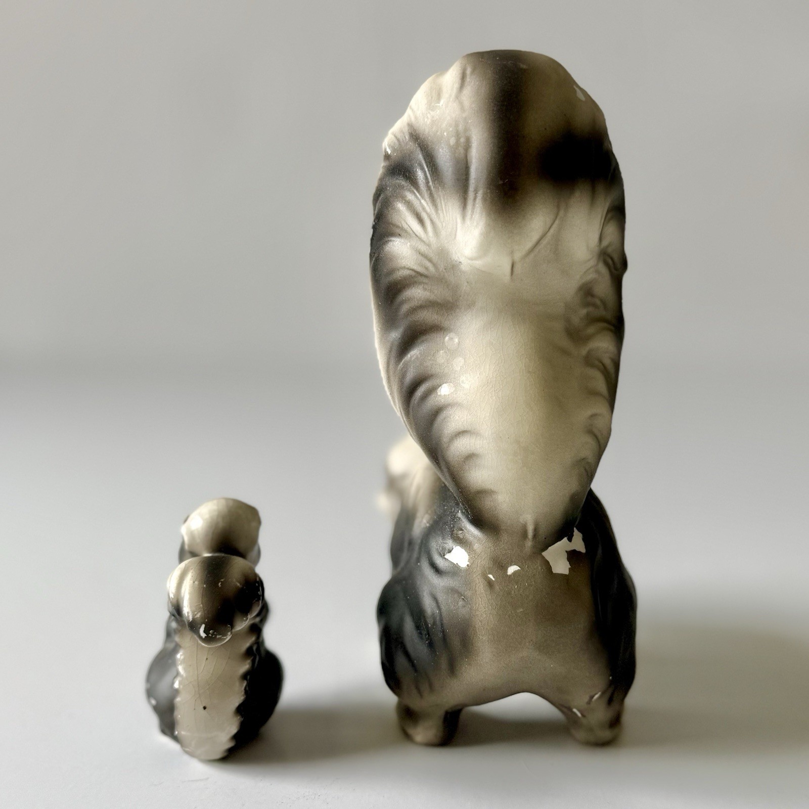 Vintage Japan Porcelain SKUNK Mother & Baby Figurines Hand Painted Matte Finish