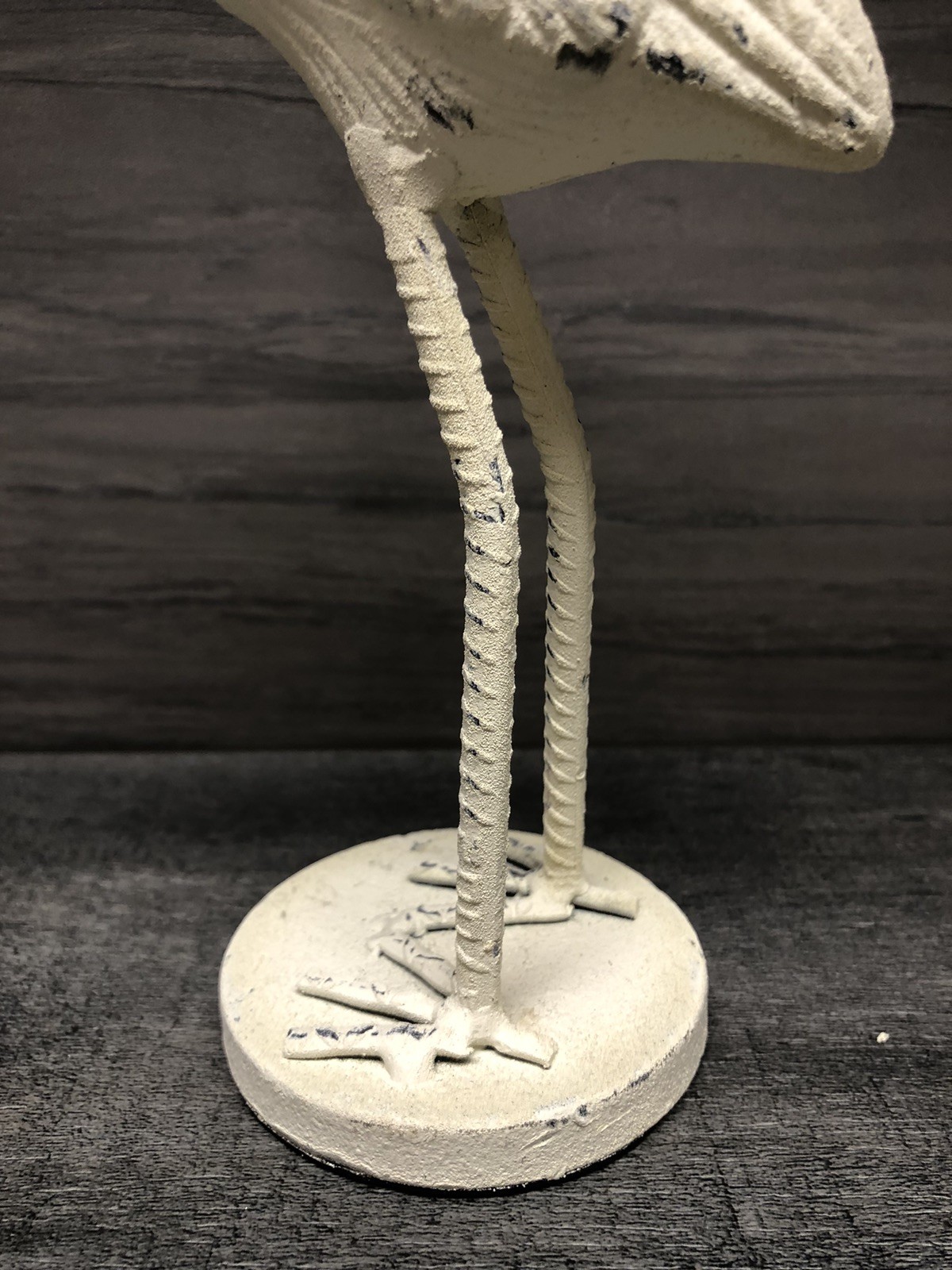 Pair Of Distressed White Metal Coastal Bird Sculptures 10” And 12” Tall