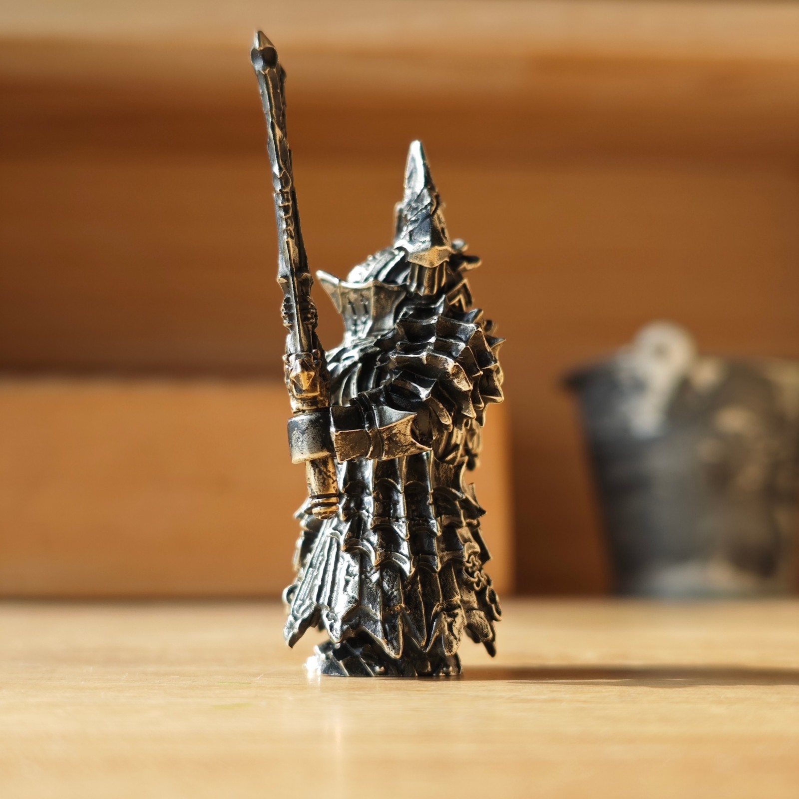 Black Knight Figurine Arnaud Raine, Handcrafted White Bronze Crusader Knight