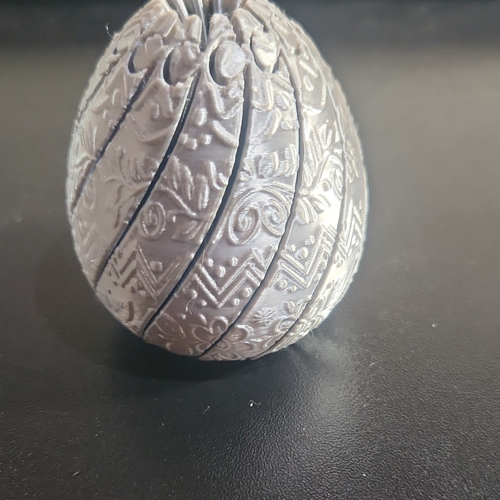 Silver Dragon Articulated Egg Figurine, Floral Carved 3D Effect, Matte Finish