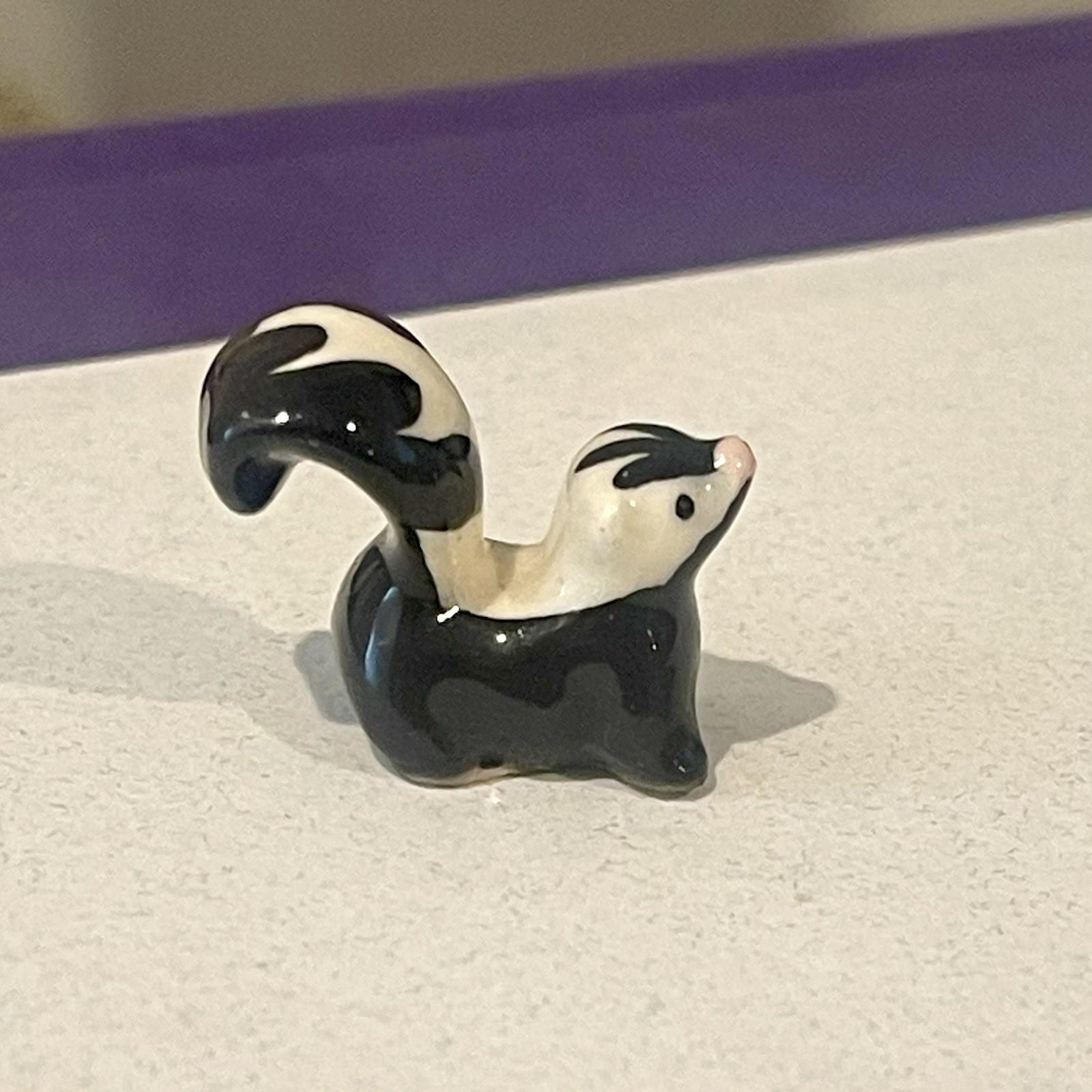 Vintage Hagen Renaker Baby Skunk Ceramic Miniature Figurine Black White Retired