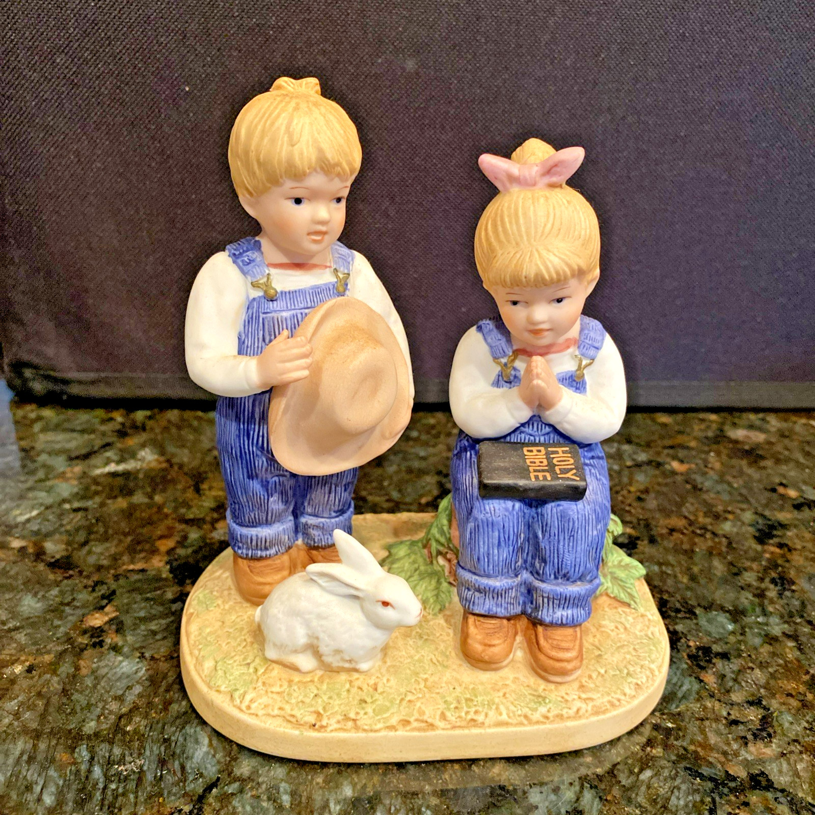 Homco Denim Days Praying #8867 Danny Debbie Vintage Holy Bible wastere bunny