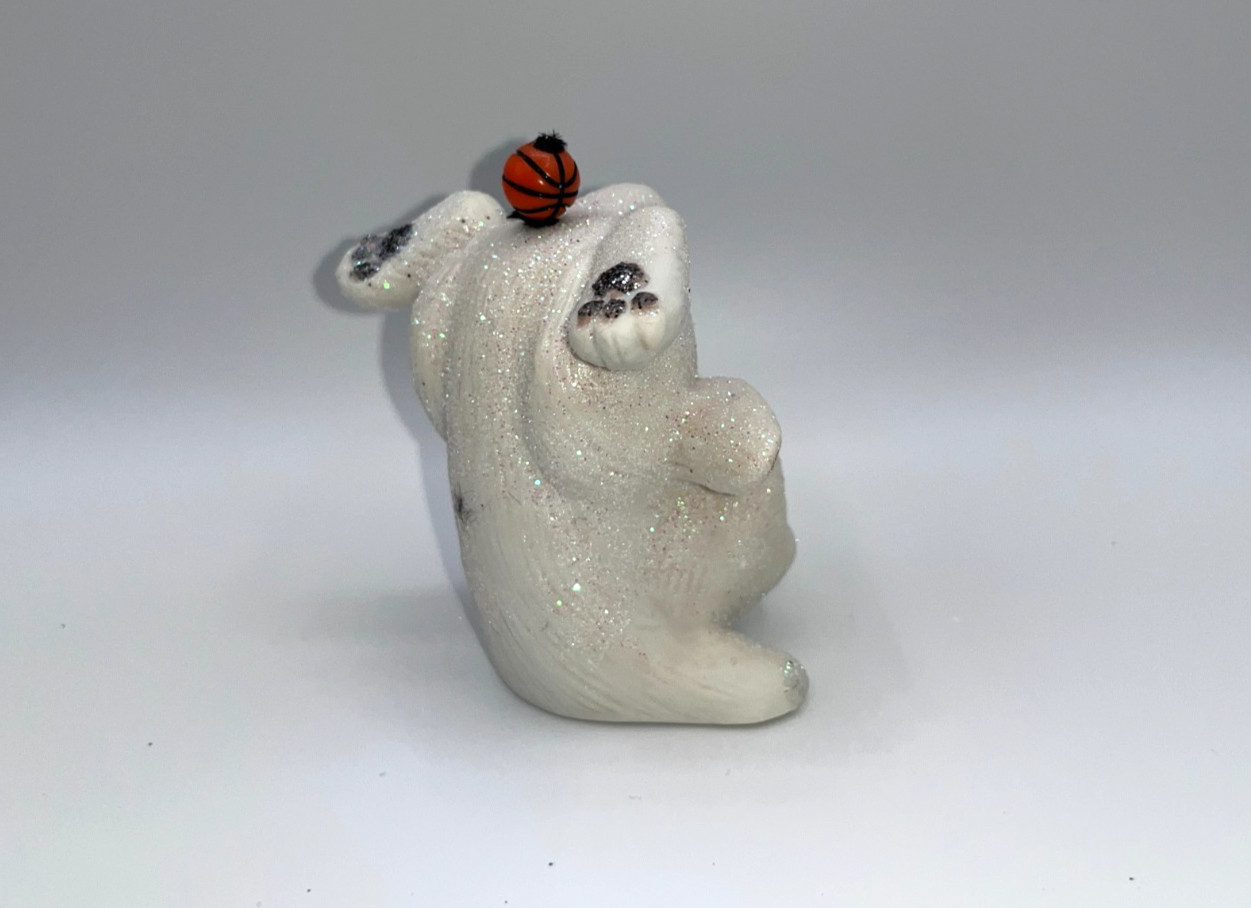 Vintage Ceramic Bunny Friend of Bugs Basketball Themed OOAK Figure Tumbling Cute