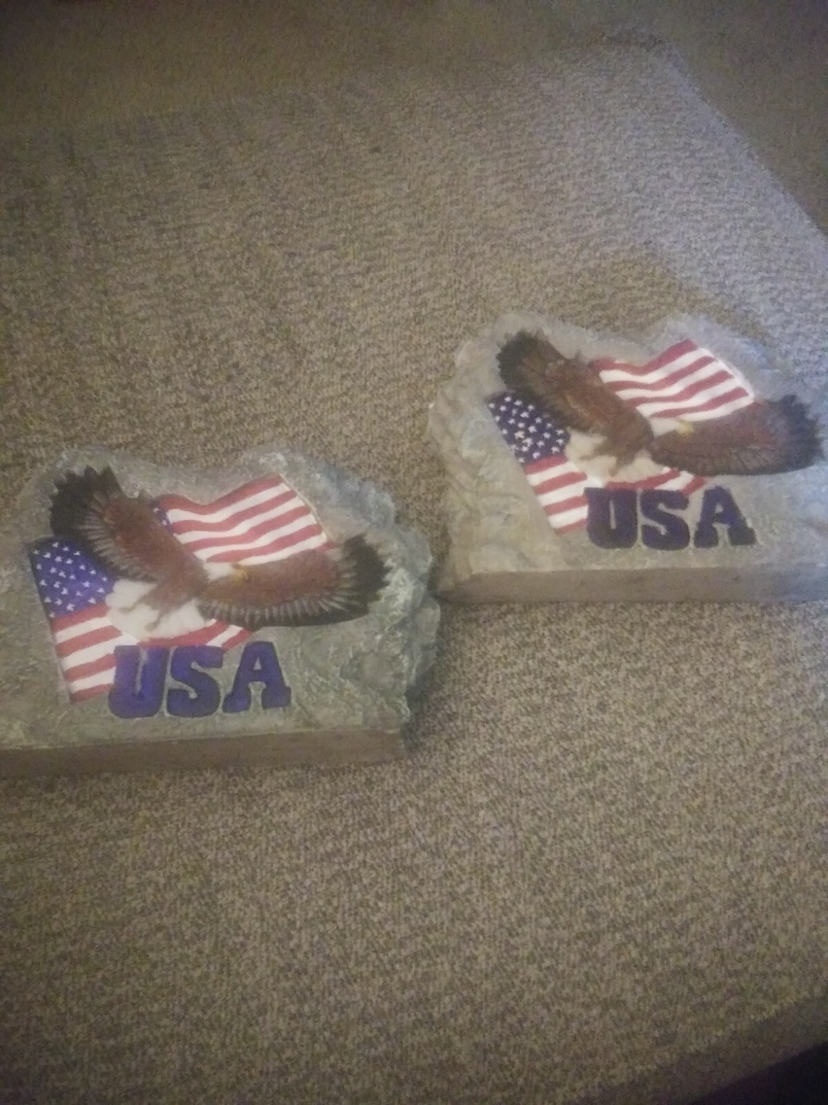 Hand Painted Faux Stone with Eagle & Flag USA