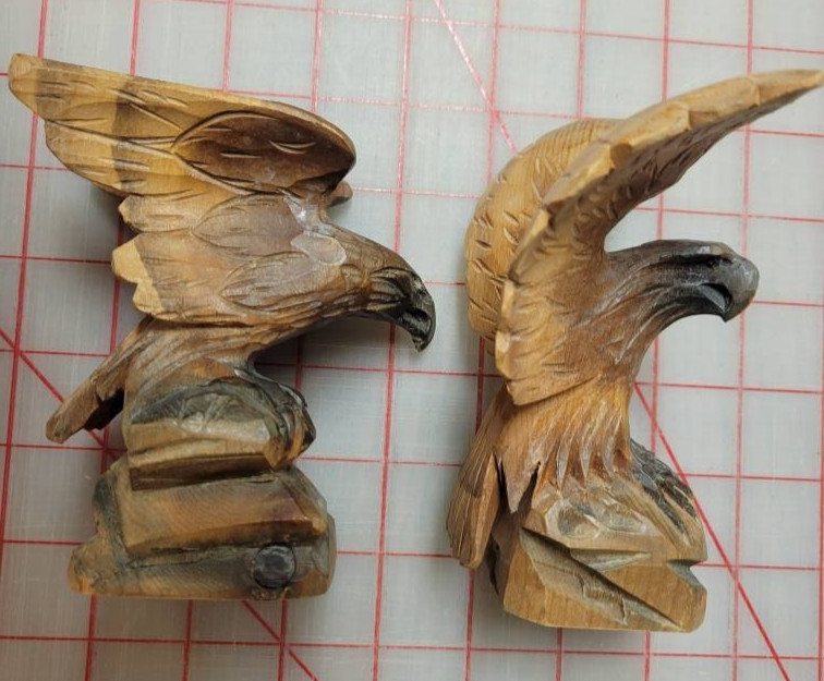 Vintage Hand-Carved Pair of Wooden Folk Art Eagles