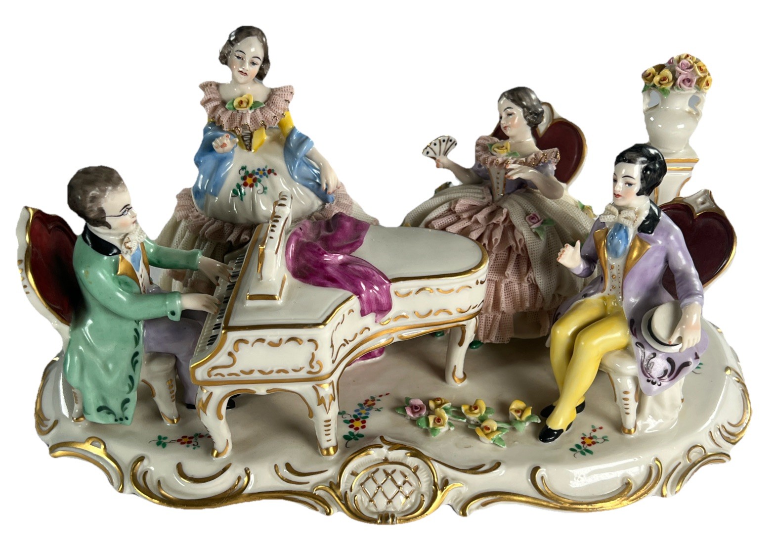 Dresden Porcelain Piano Concerto Reinassaince Stage Figurines Gold Tone VGC