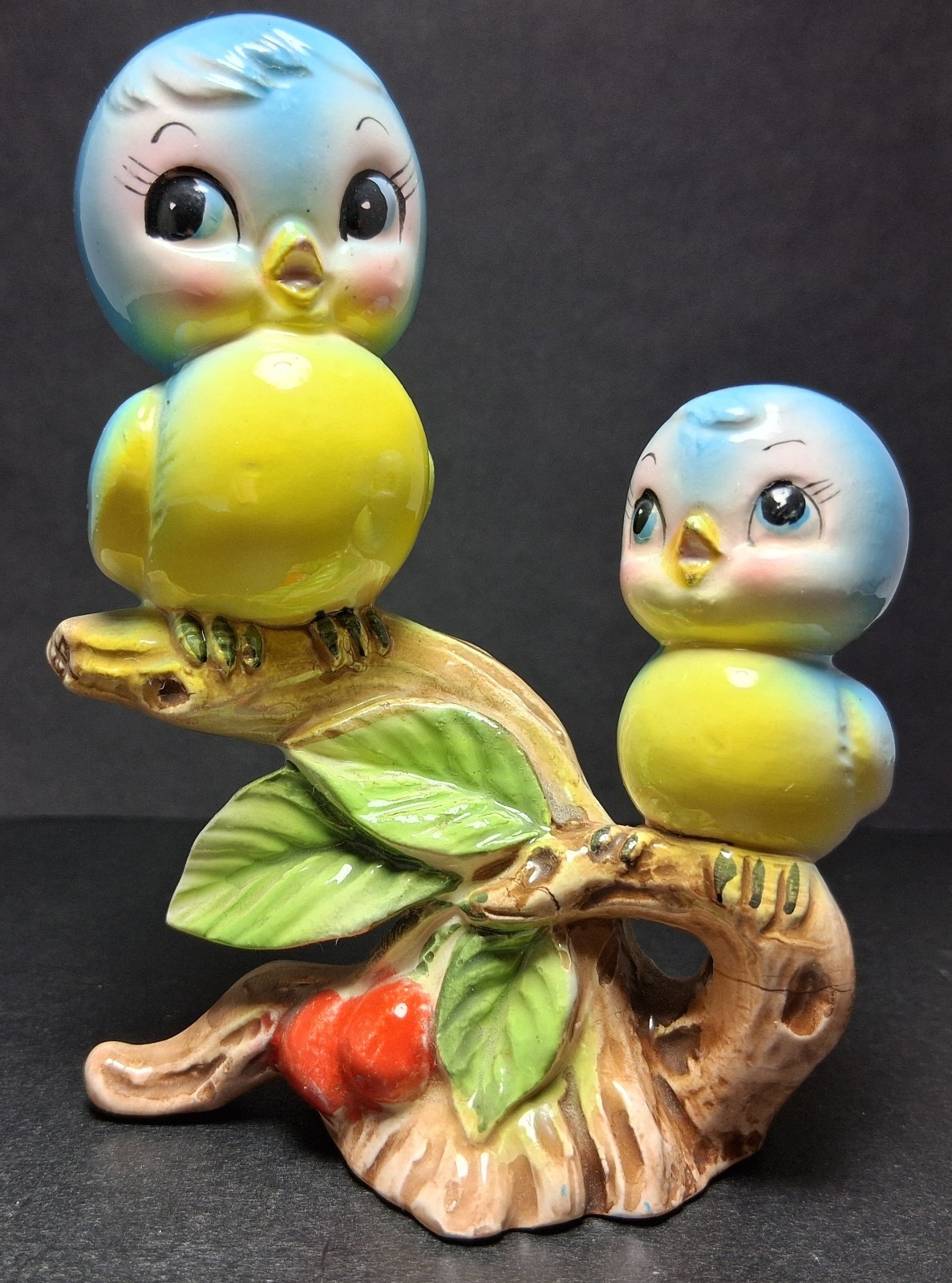 Rare Vintage Norcrest Anthropomorphic Bluebirds on Cherry Tree Branch Figurine