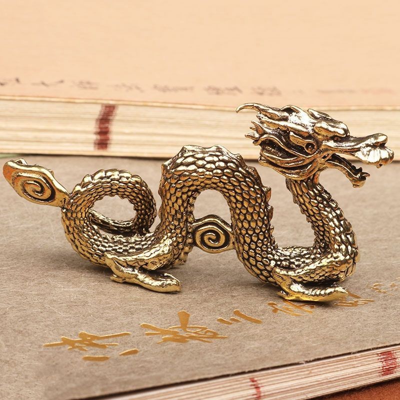 3.7 Solid Brass Vintage China Dragon Auspicious Statue Home Lucky Ornament Gift