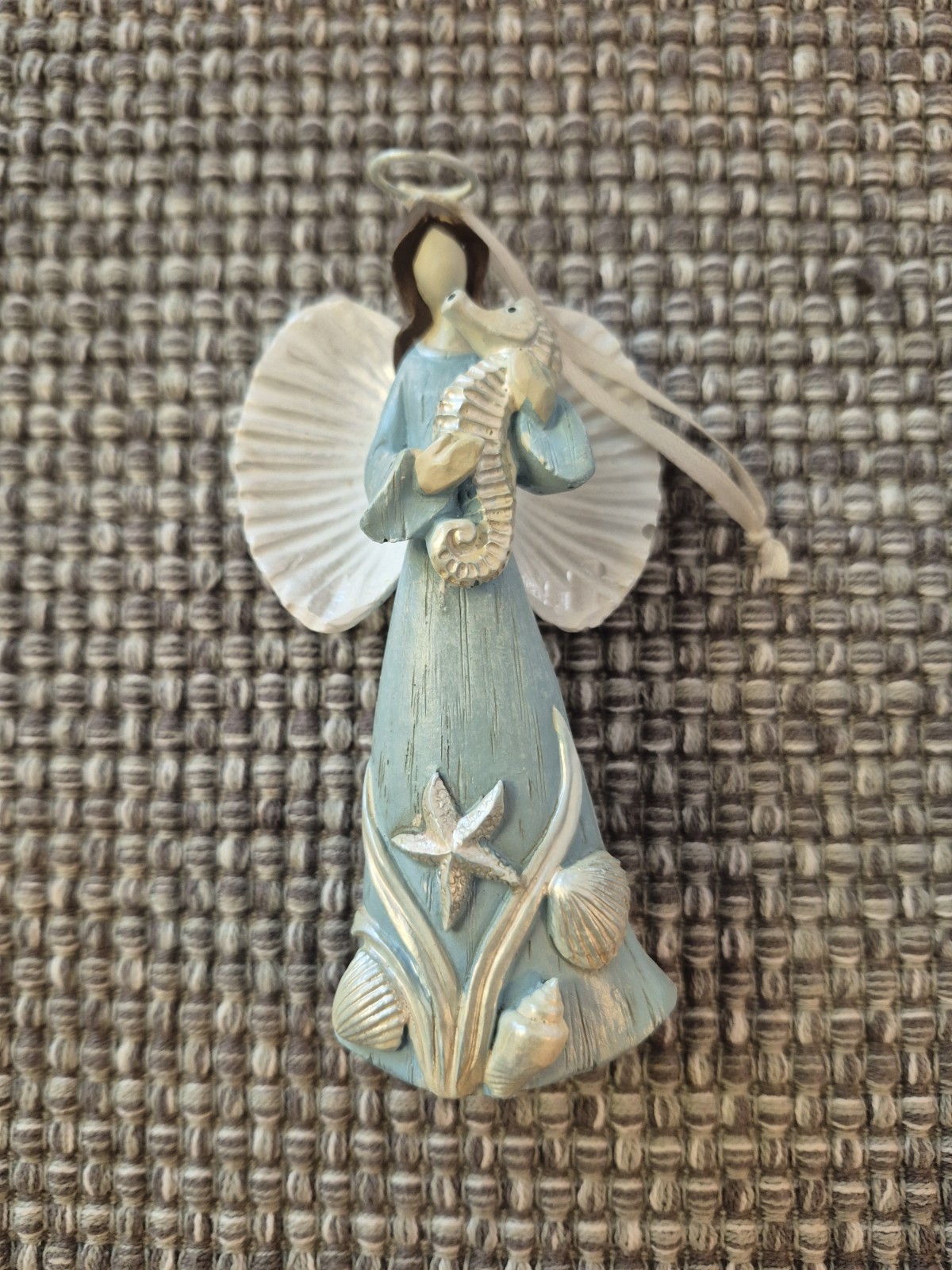 Beach Theme Angel Beach Theme Figure Coastal Seashell Seahorse Aqua Blue & White