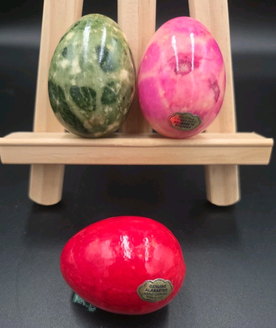 Lot of 3 Action Italy Genuine Alabaster Egg 2.25″ Stone Hand Carved