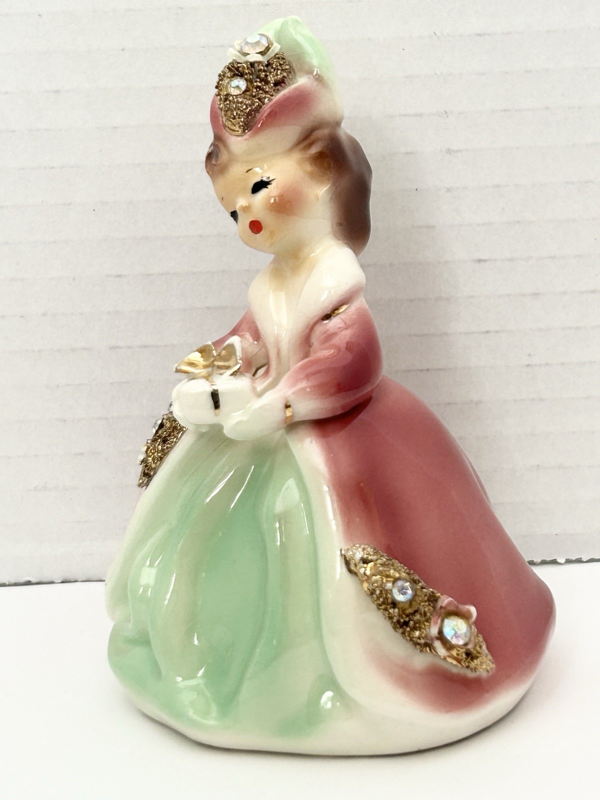 1950s Josef Originals California Little Gift Pink Girl Clear Gems Figurine