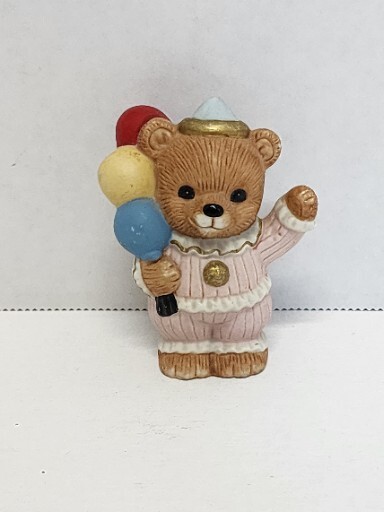 HOMCO #1449 Miniature 2.5″ Porcelain Bear Figurine Holding 3 Ballon Pink Outfit