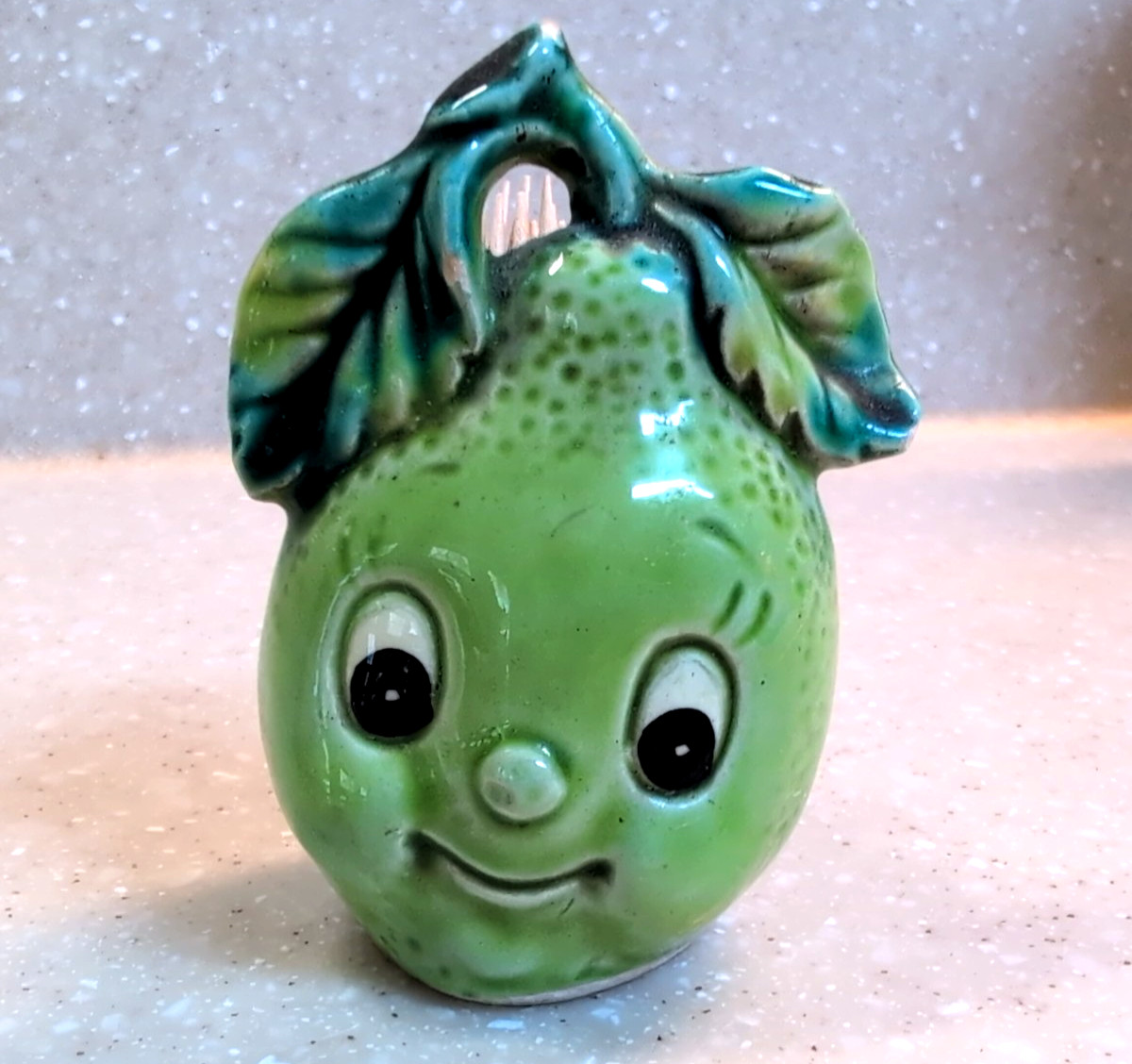 Vintage 1950’s Anthropomorphic Ceramic Pear/Lime Toothpick Holder