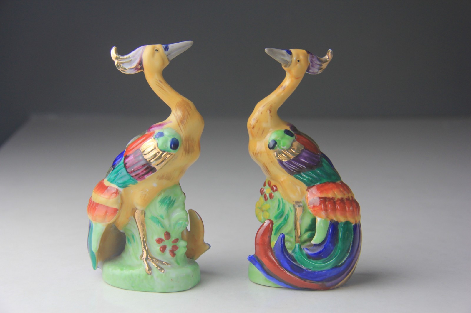VTG Occupied Japan Multi-Colored Pheasant Bird Figurines w/ Long Tail Feathers