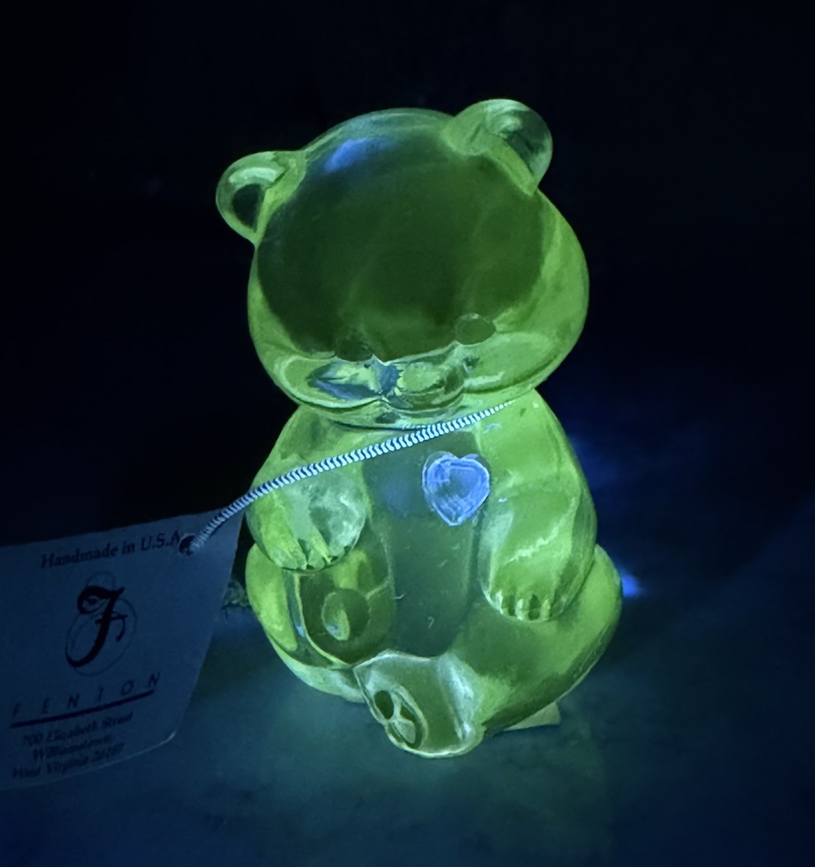 Vintage Fenton Manganese Glass June Bear Purple Heart Birthstone Original Tag