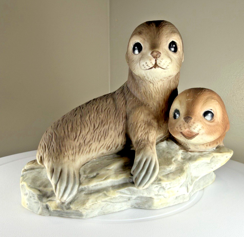 Homco Baby Seal Pups Sea Lion Masterpiece Porcelain Figurine Sculpture 1981