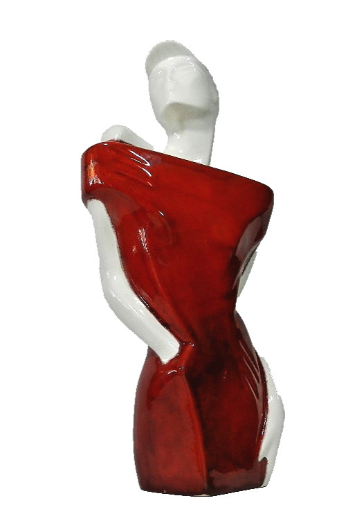 Mid Century Modern Lindsey Balkweill Style Red White Ceramic Abstract Gay Bust