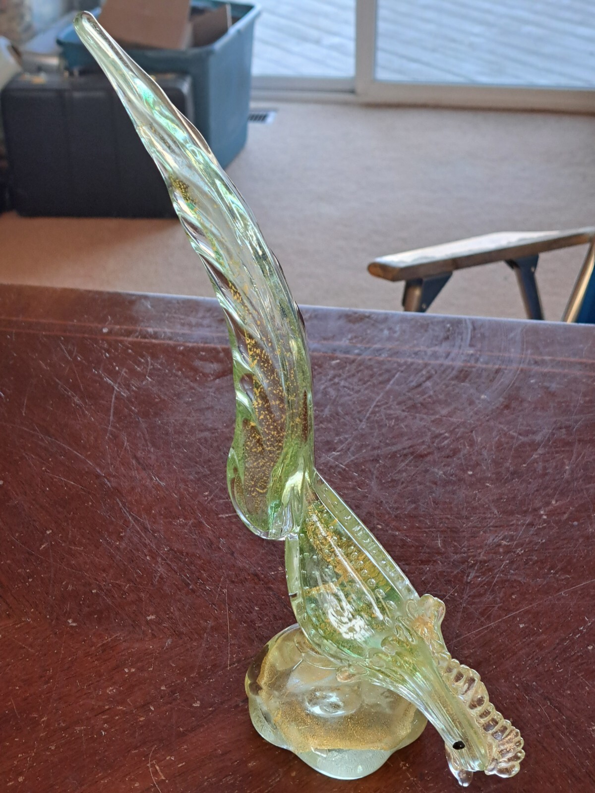 Murano Venetian Mid Century Rare Pair of Gold Flakes Pheasant Tailed Roosters