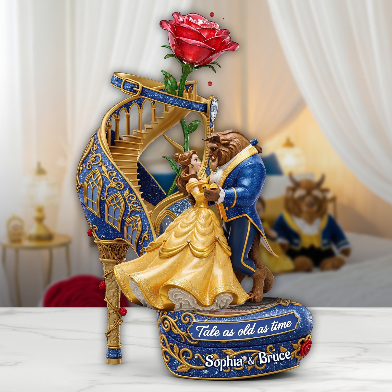 Personalized Belle Beauty And The Beast Acrylic Plaque Wooden Block Desk Decor