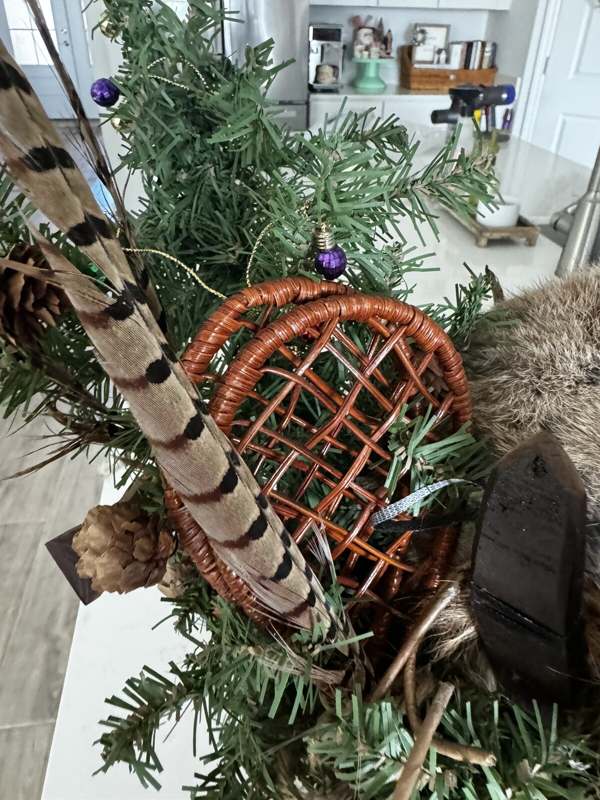 RUSTIC Trapper Santa Mountain Real Fur Rowing canoe Skis Raccoon Centerpiece XL