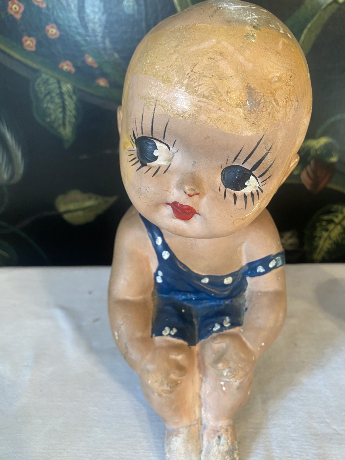 Vintage 9″ Swimsuit Kewpie Chalk ware Sitting Doll Collectable