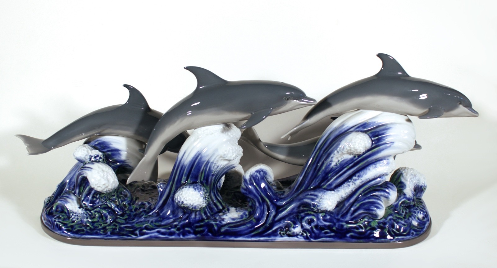 LLADRO FOUR DOLPHINS ON A WAVE #6436 PORCELAIN FIGURINE SCULPTURE W/ STAND 21.5″