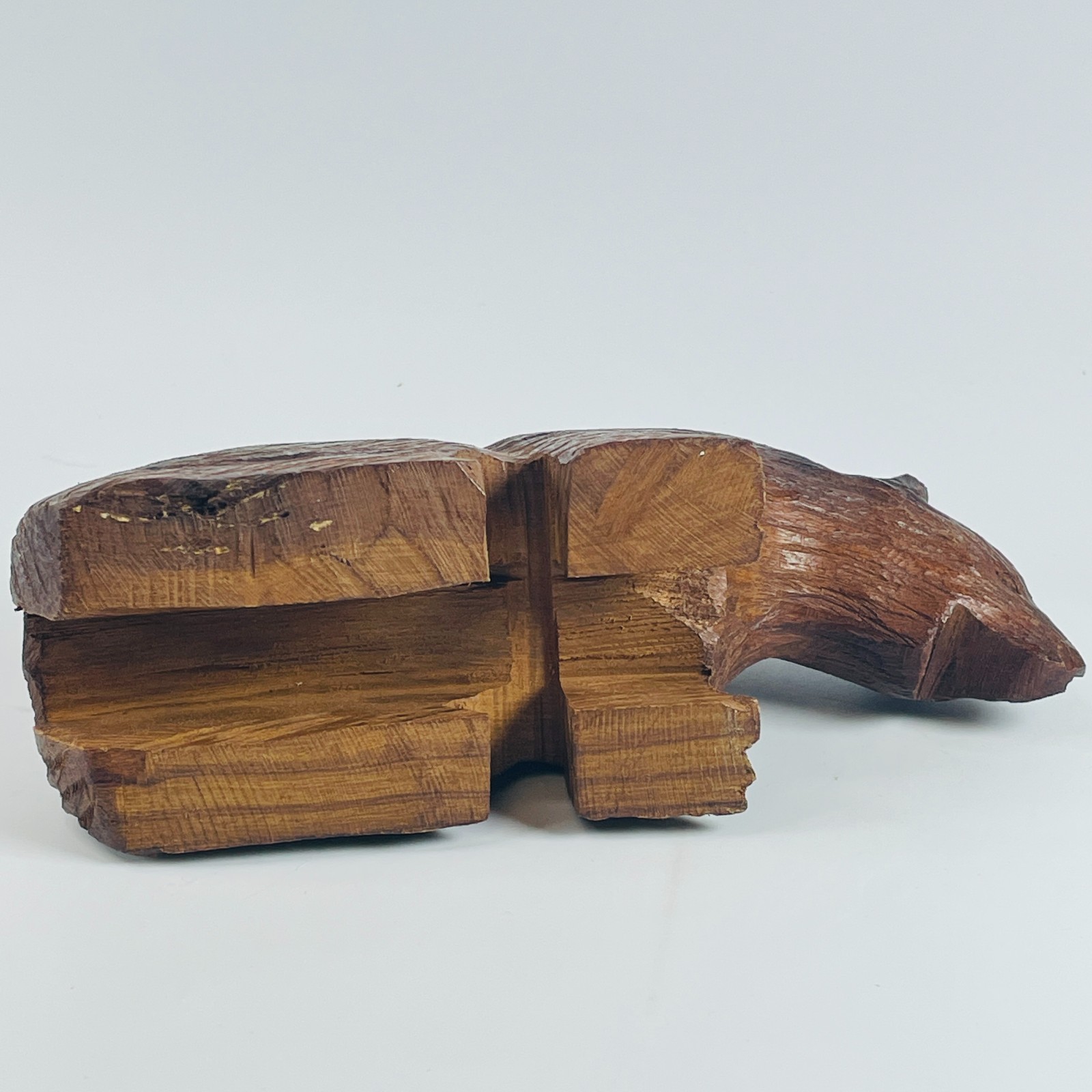 Vintage Hand Carved Ironwood Bear Figurine Rustic Folk Art Animal Sculpture 7″