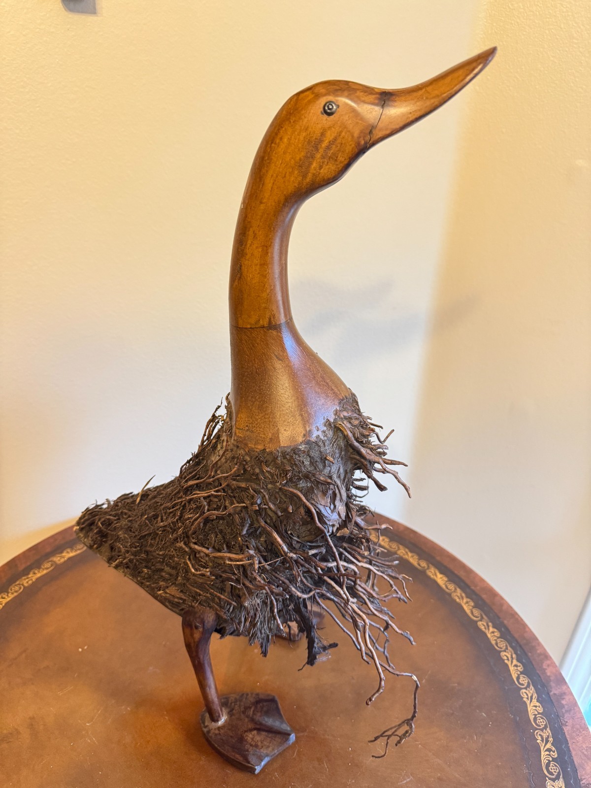 Vintage Rustic Hand Carved Bamboo Root Wood Duck 19″Tall