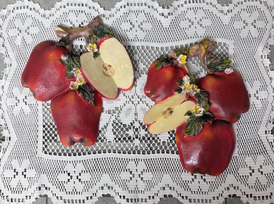 Vintage Apple Hanging Chalkware Decor Wall Art Apple Shaped