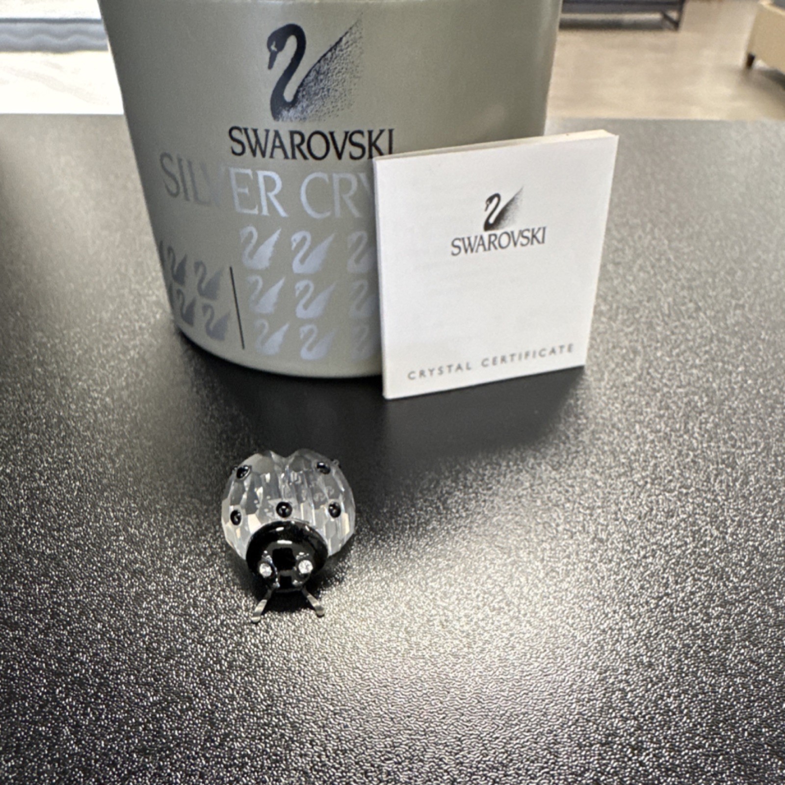 Swarovski Silver Crystal Ladybug Figurine Clear Black Boxed with Certificate